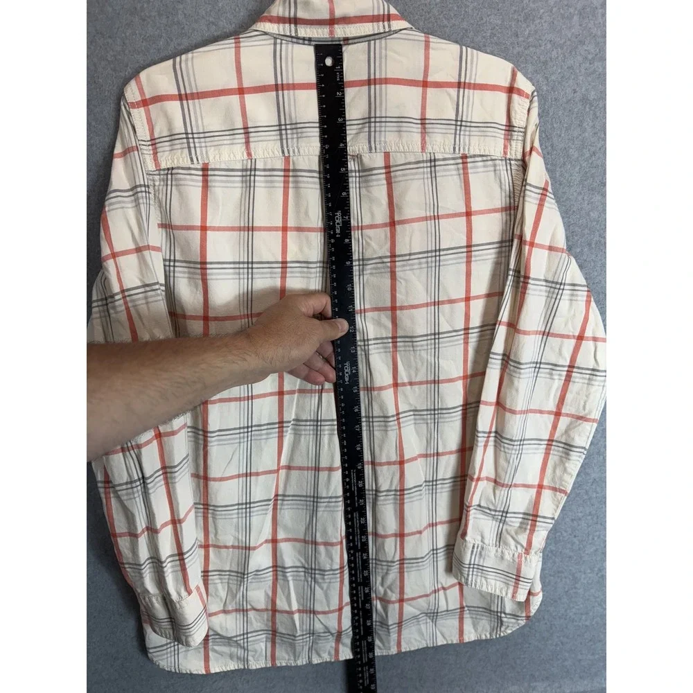 Banana Republic Shirt Mens Large Red Cream Plaid Button Up Long Sleeve Casual